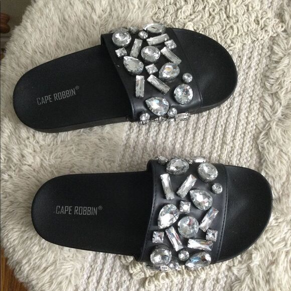Cape Robbin Black and Silver Embellished Slippers - Picture 6 of 7